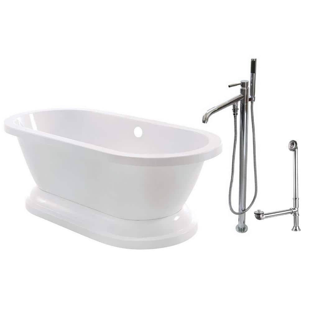 Pedestal 5.6 ft. Acrylic Flatbottom Bathtub in White and Floor-Mount Faucet