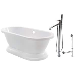 Pedestal 5.6 ft. Acrylic Flatbottom Bathtub in White and Floor-Mount Faucet Combo in Chrome