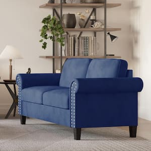 New Classic Furniture Alani 58 in. Deep Blue Polyester 2-Seater Loveseat with Nail Head Trim