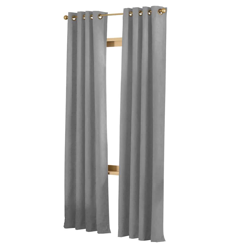 Pewter Faux Silk Room Darkening Grommet Window Panel, 144"