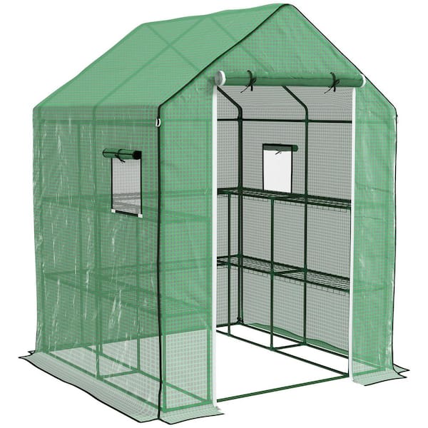 OutSunny 55 in. x 56.25 in. x 74.75 in. Steel, PE Green Greenhouse