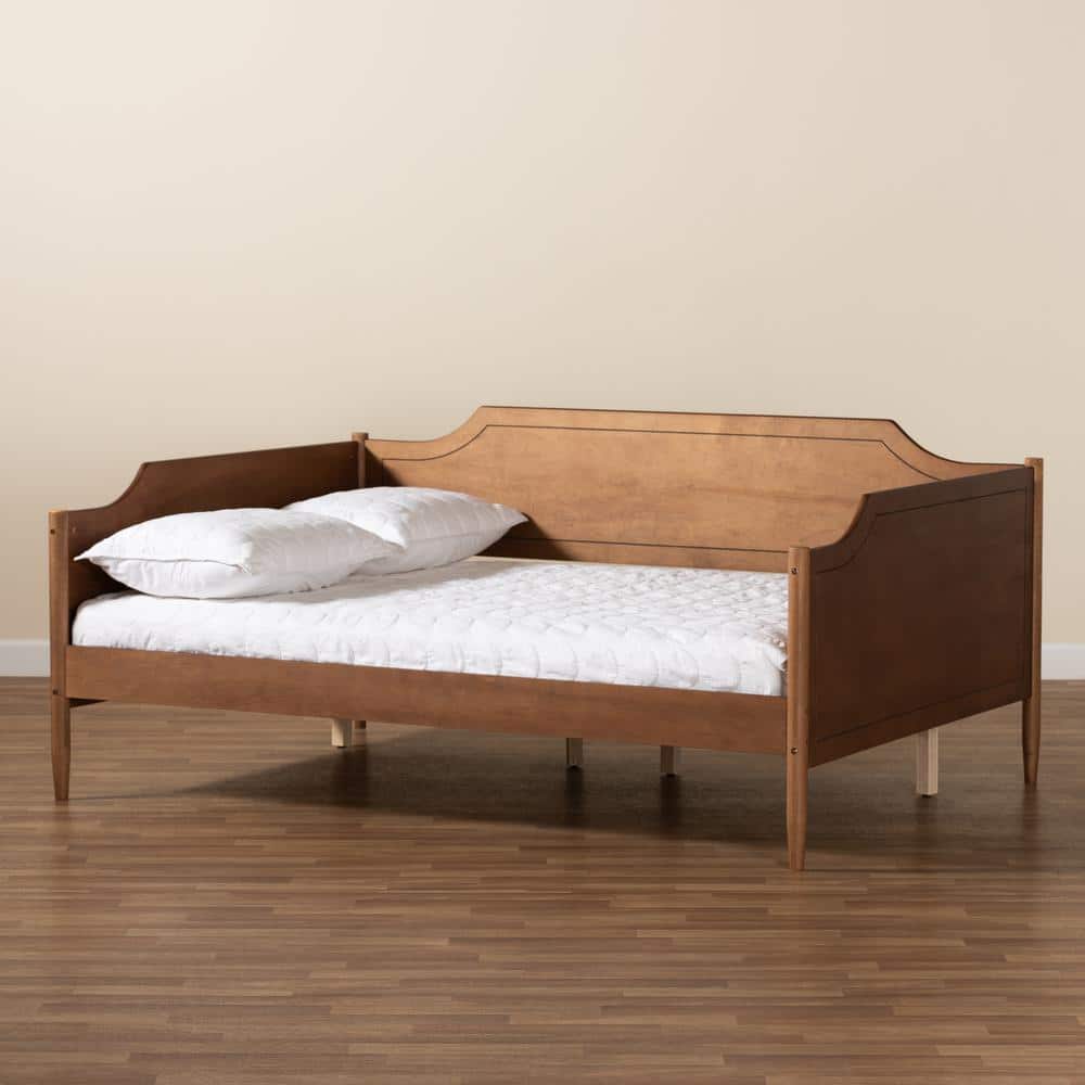 Walnut Brown Full Size Tufted Upholstered Wood Daybed