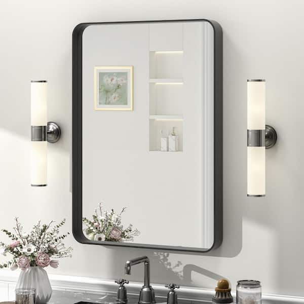 20 in. W x 28 in. H Rectangular Tempered Glass and Aluminum Alloy Framed Wall Bathroom Vanity Mirror in Matte Black