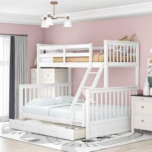 White Twin Over Full Wood Bunk Bed with 2 Storage Drawers