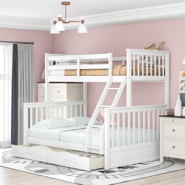 White Twin Over Full Wood Bunk Bed, How To Make A Bunk Bed With Two Twin Beds Together