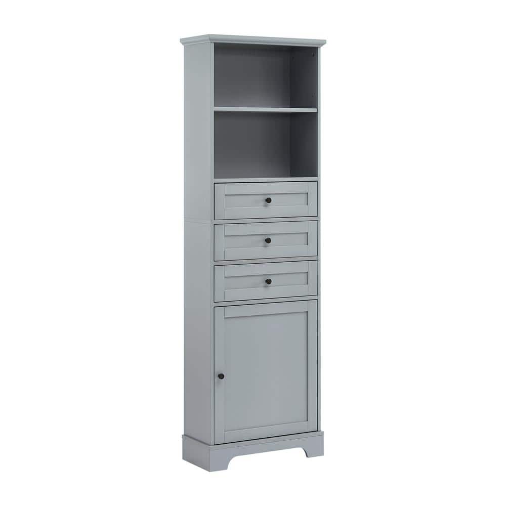 22 in. W x 10 in. D x 68.3 in. H Gray Linen Cabinet with 3-Drawers and Adju
