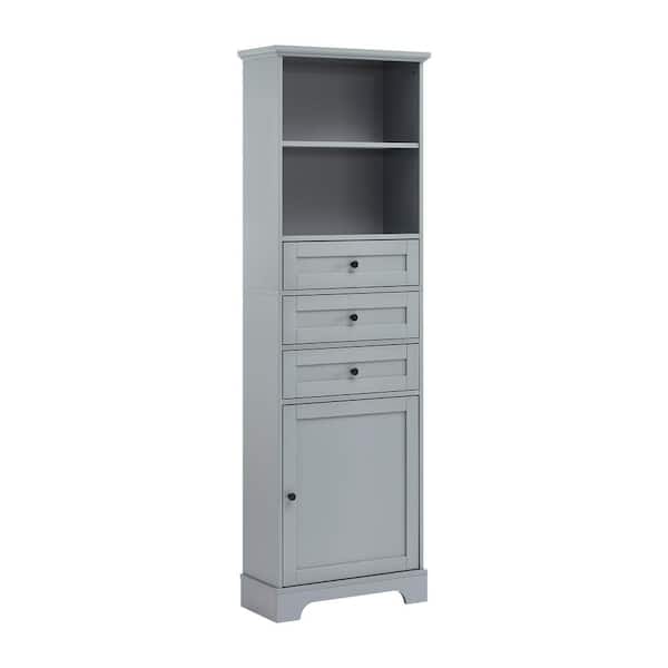 Unbranded 22 in. W x 10 in. D x 68.3 in. H Gray Linen Cabinet with 3-Drawers and Adjustable Shelves