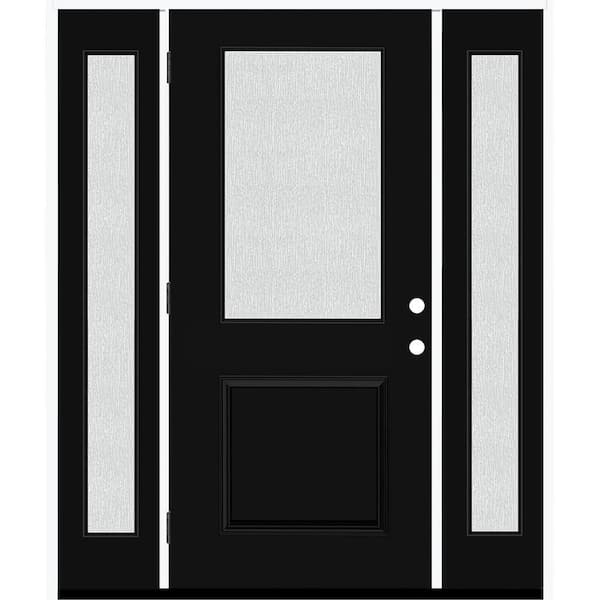 Steves & Sons Legacy 64 in. W. x 80 in. 1/2 Lite Rain Glass RHOS Primed Black Finish Fiberglass Prehung Front Door with Db 12 in. SL