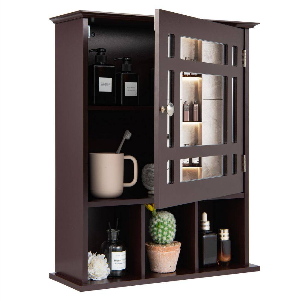 19 in. W x 23.5 in. H Rectangular Brown MDF Surface Mount Medicine Cabinet with Mirror and Open Shelf price history on PriceWatchPro