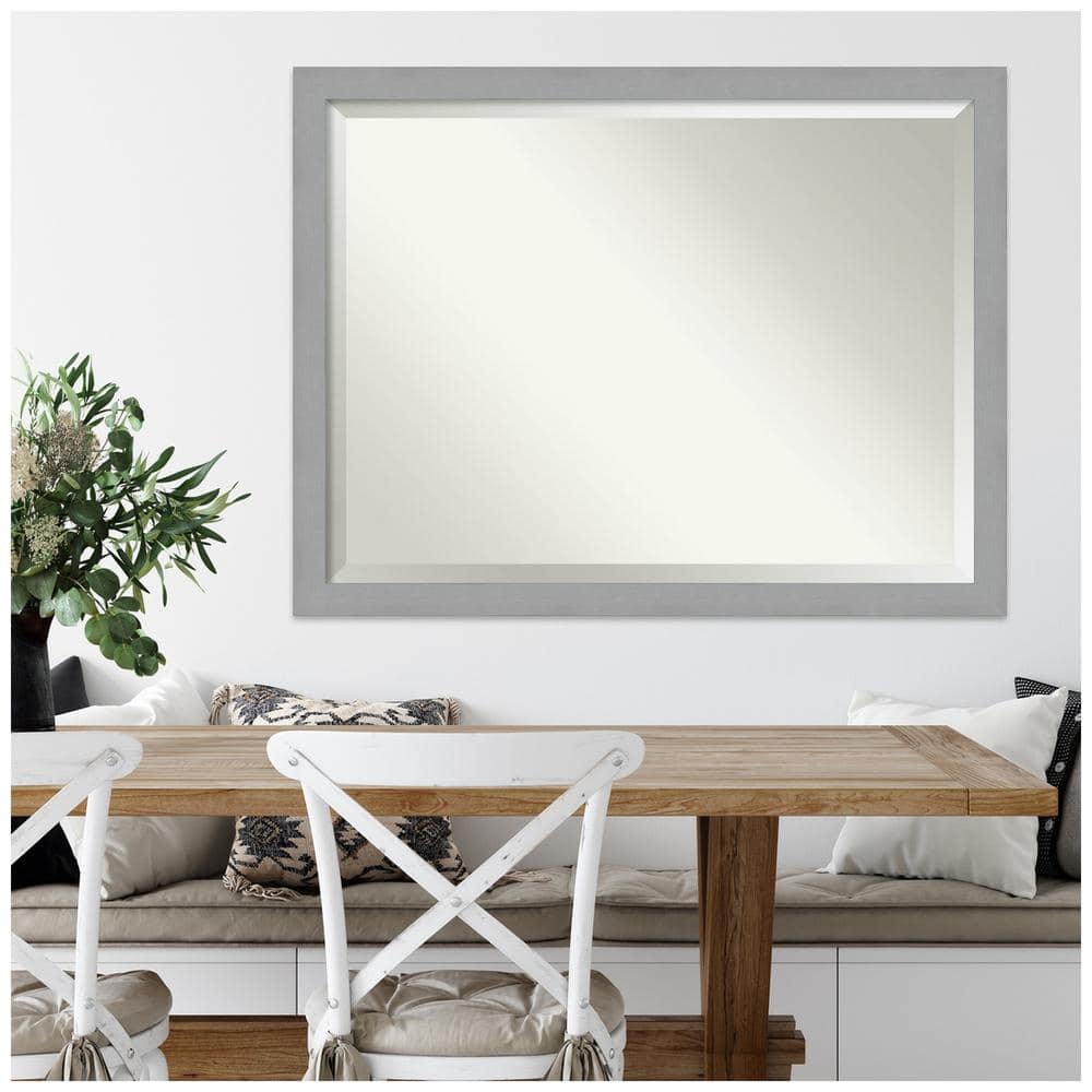 Silver Brushed Wood Full Length Rectangular Bathroom Mirror