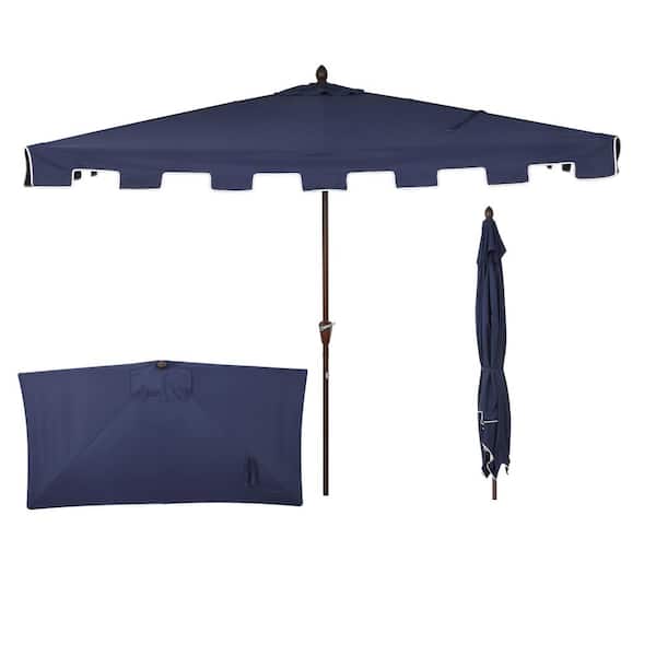 JONATHAN Y Sidney 9 ft. MidCentury Rectangular Half Market Patio Umbrella with Crank, Wind Vent and UV Protection in Navy/White