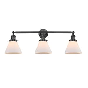 Cone 32 in. 3-Light Matte Black Vanity Light with Matte White Glass Shade