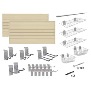 Super Bundle 48 in. H x 96 in. W Slatwall Kit in Sandstone PVC 64 sq. ft. with 25-Piece Accessory Kit
