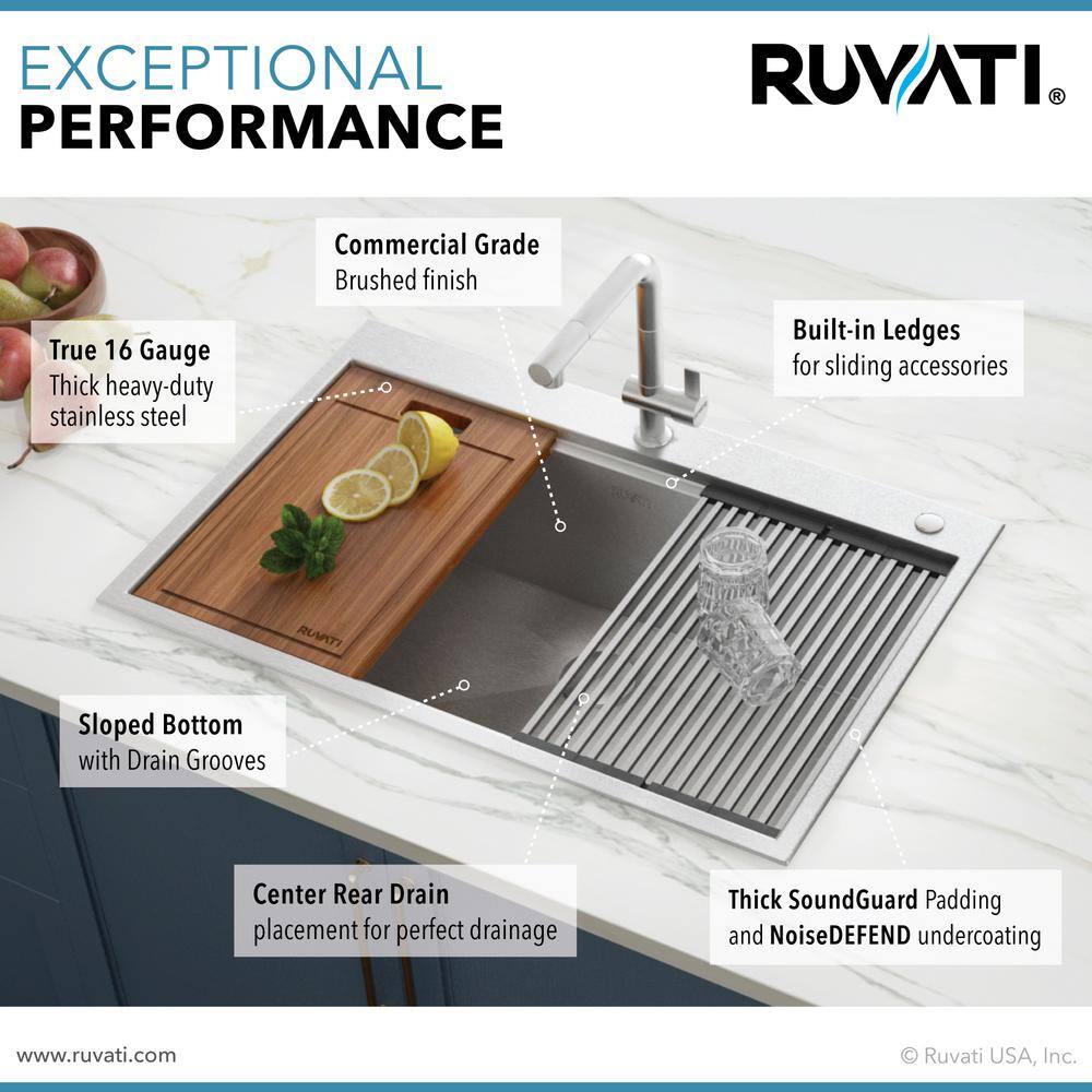 Ruvati 34" Stainless Steel Single Bowl Workstation Kitchen Sink