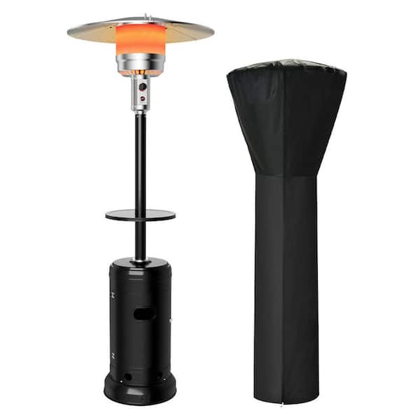 Gymax 87 in. Tall 48,000 BTU Black Patio Propane Heater with Cover and Table