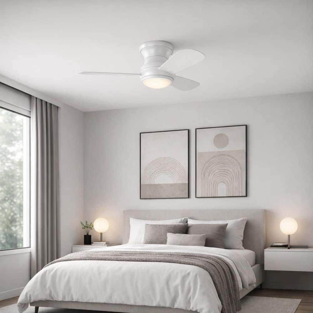 Orbis 32 in. Indoor/Outdoor Matte White Hugger LED Ceiling Fan with Matte White Blades, Light Kit and Remote Included price history on PriceWatchPro