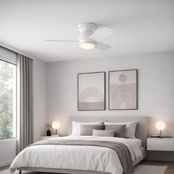 Orbis 32 in. Indoor/Outdoor Matte White Hugger LED Ceiling Fan with Matte White Blades, Light Kit and Remote Included