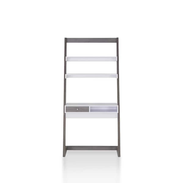 Furniture of America Kurtis 34 in. Rectangular Gray 1 Drawer Ladder Desk with Built-In Storage