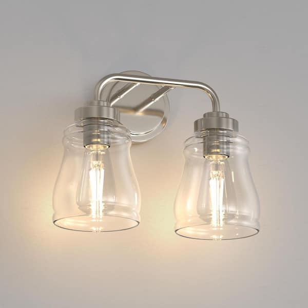 13 in. 2-Light Brushed Nickel Vanity Lights for Mirror, Farmhouse Bathroom Vanity Lighting with Clear Glass Shades