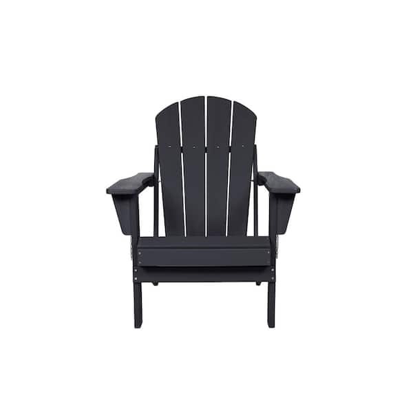 BOPOREA MEGO LLC Folding Black Adirondack Chair with Dual Cup Holders-Composite with Texture, Outdoor Relaxation Chair