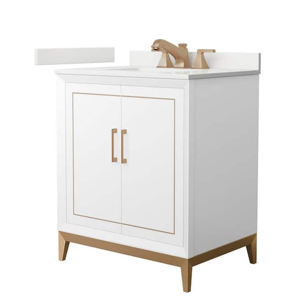 Wyndham Collection Marlena 30 in. W x 22 in. D x 35.25 in. H Single Bath Vanity in White with White Quartz Top