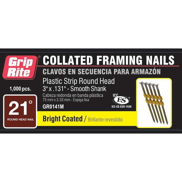 3"x0.131" Jam Free Collated Framing Nails Fasteners Vinyl Coated Construction