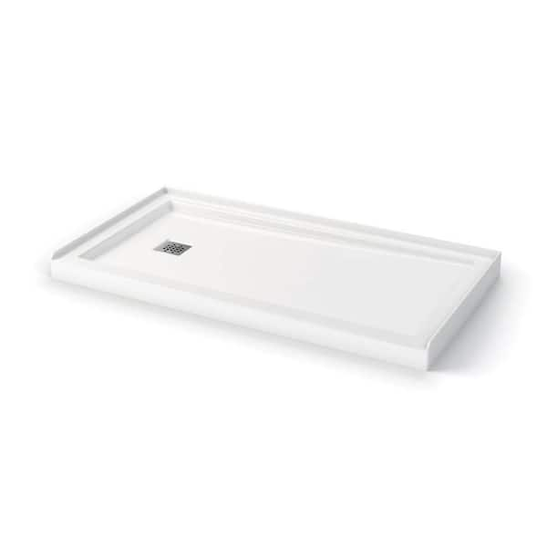 Zone Square 32 in. x 60 in. Double Threshold Shower Base Right Hand Drain  in White