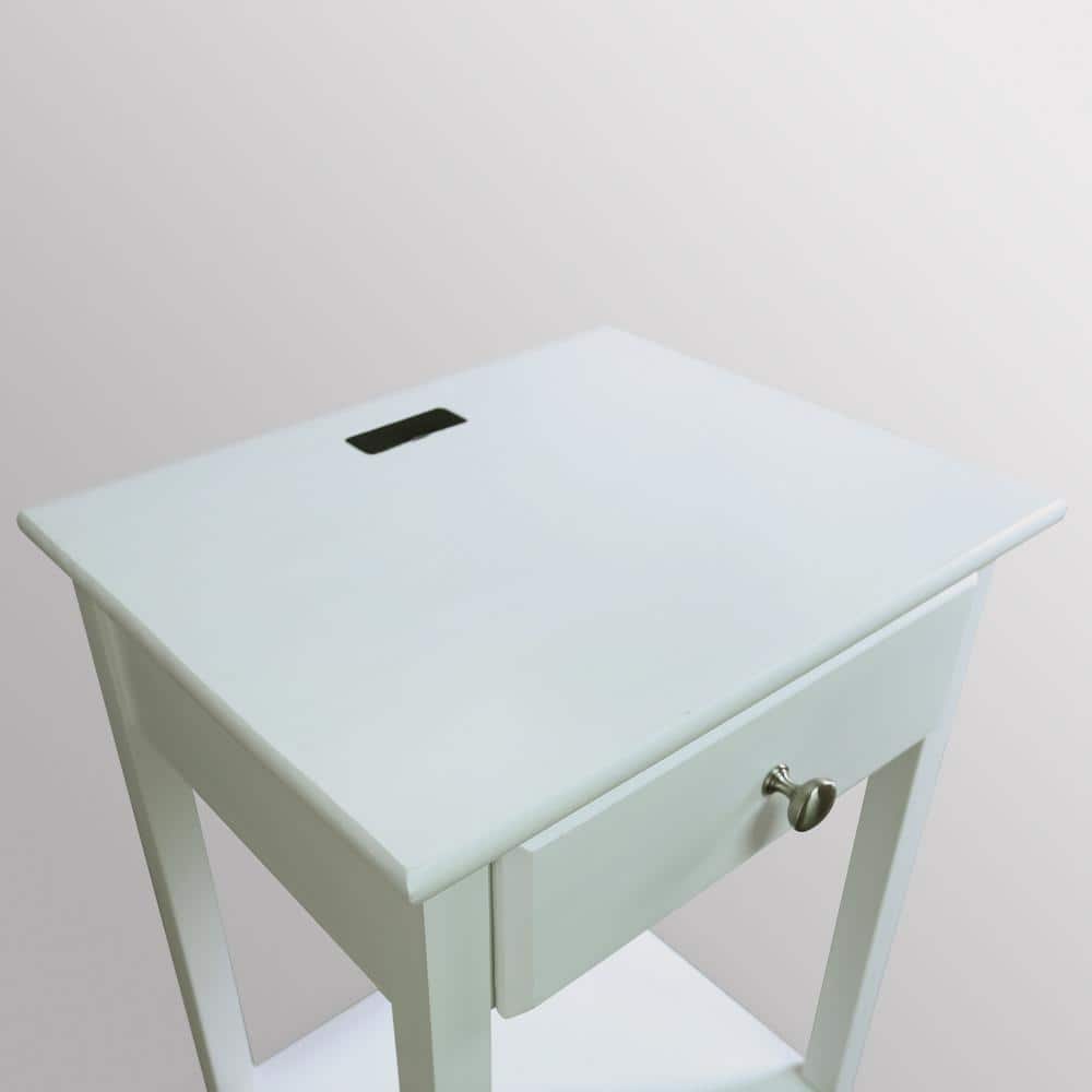 Night Owl White Solid Pine Nightstand with USB Charging Station