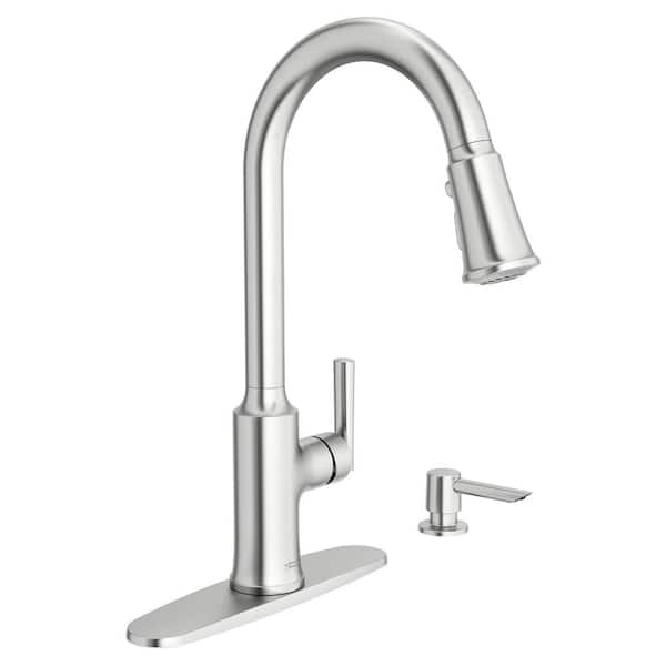 American Standard Raviv Single Handle Pull Down Sprayer Kitchen Faucet with Triple Spray and Lever Handles in Stainless Steel