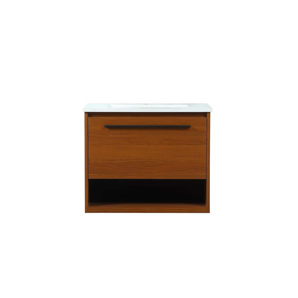 Simply Living 24 in. Single Bathroom Vanity in Teak with Quartz Vanity Top 