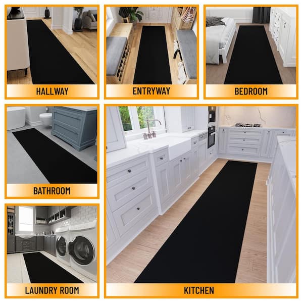 Ottomanson Indoor 3 ft. x 15 ft. Black Non-Slip Aisle Runner Rug
