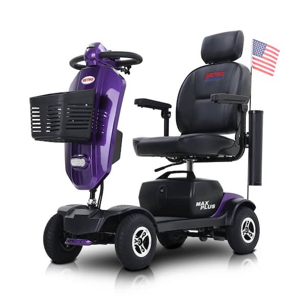Outdoor 4-wheel compact mobility scooter with 2*20AH lead-acid batteries, with cup holder and USB charging port Purple