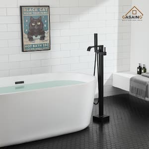Matte Black Single-Handle Floor-Mounted Bathtub Faucet High Flow Bathroom Tub Filler with Hand Shower