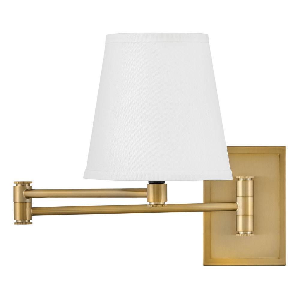 Lacquered Brass Steel Swing Arm Wall Sconce with White Shade
