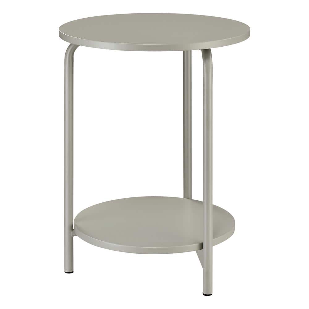 Gray Round Metal and Wood 2-Shelf Accent Table