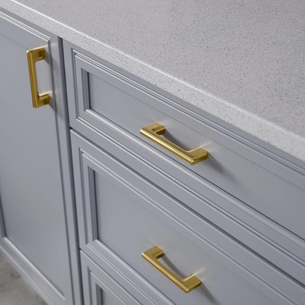 (10-Pack) Scalloped Dual Mount 3 or 3-3/4 in. (76/96 mm) Modern Gold Bar Cabinet Handle Drawer Pulls