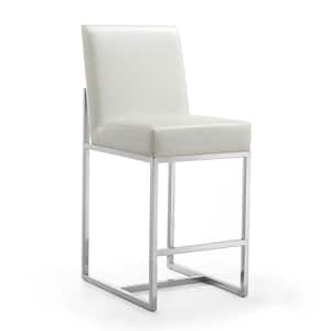 Element 37.2 in. Pearl White and Polished Chrome High Back Stainless Steel Counter Height Bar Stool