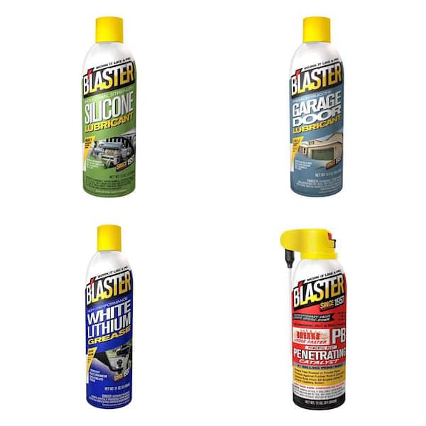 Industrial Silicone, Premium Garage Door, Lithium Grease, PB Oil Lubricant Spray Combo (4-Piece)