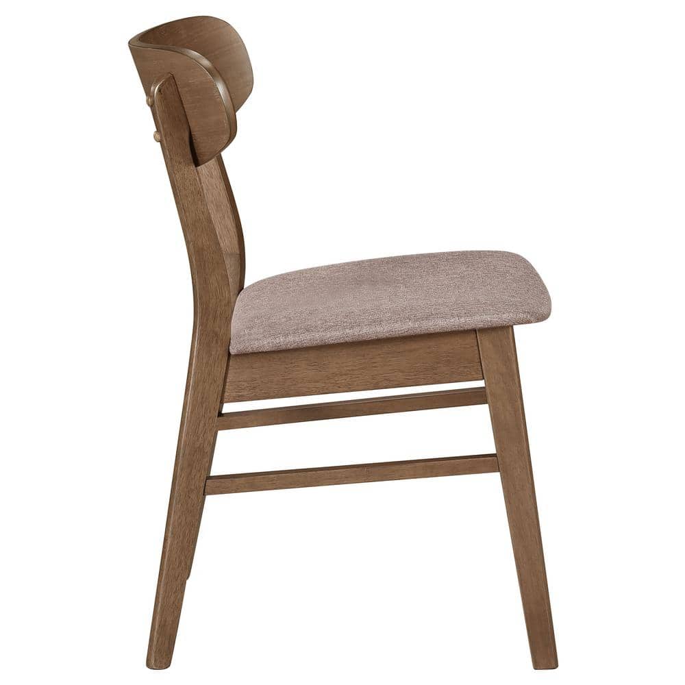 Walnut and Brown Upholstered Mid-Century Modern Side Chair Set