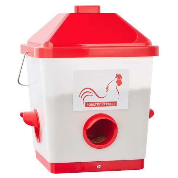 Automatic Chicken Feeder, 13.8x13x16.7in., Rainproof Design, Large Gravity Hanging Poultry Feeder Dispenser, Greenhouse