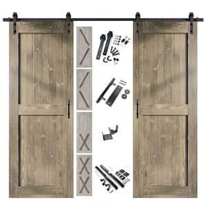 32 in. x 80 in. 5-in-1 Design Classic Gray Double Pine Wood Interior Sliding Barn Door with Hardware Kit, Non-Bypass