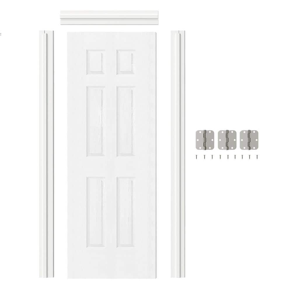 TENONER 30 in. x 80 in. 6-Panel, Composite, White Primed, MDF