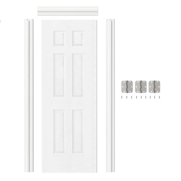 30 in. x 80 in. 6-Panel, Composite, White Primed, MDF Prehung Interior Door Left-Handed with Door Jamb and Hardware Kit