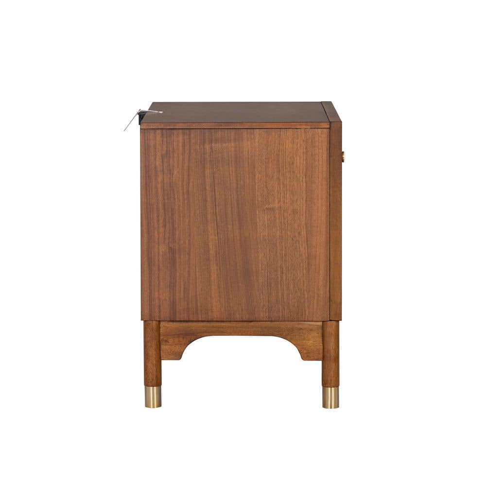 Mid-Century Walnut Nightstand with Gold Accents and LED Light