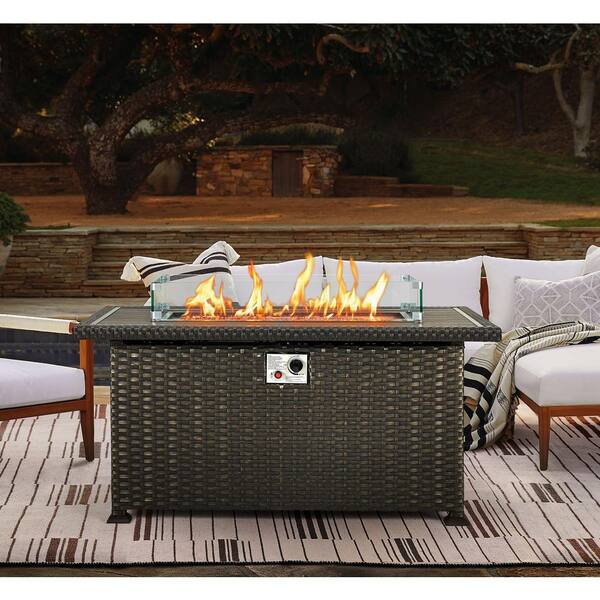 rectangular wicker fire pit table