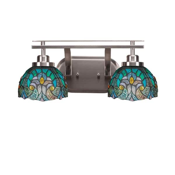 Unbranded Monroe 17.5 in. 2-Light Brushed Nickel Vanity Light 7 in. Turquoise Cypress Art Glass Shade No Bulbs Included