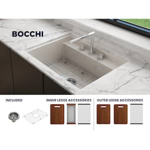 Baveno Uno Biscuit Fireclay 27 in. Single Bowl Undermount/Drop-In 3-hole Kitchen Sink w/Integrated WS and Acc.
