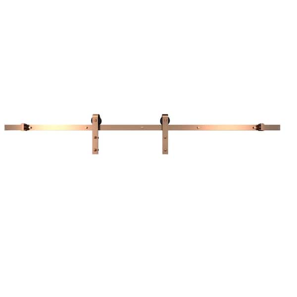 Colonial Elegance 78 in. Brushed Copper Steel Finished Roller System Barn Door Hardware Kit