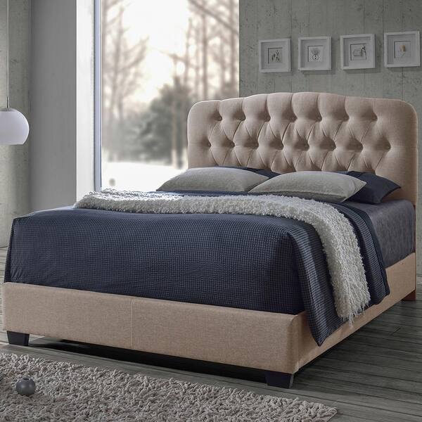Baxton Studio Romeo Transitional Beige Fabric Upholstered King Size Bed