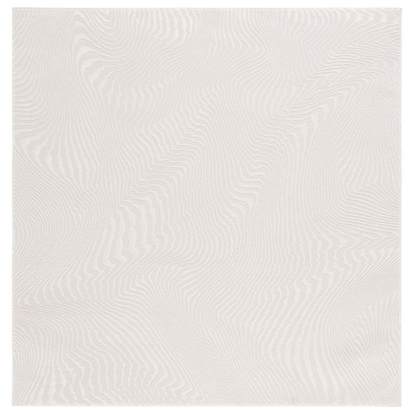 Revive 7 ft. x 7 ft. Ivory Solid Abstract Wavy Square Area Rug